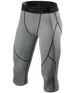 PEPEPEACOCK Men's Compression 3/4 Capri Pants Baselayer Legging Tights with Cool Dry Tech